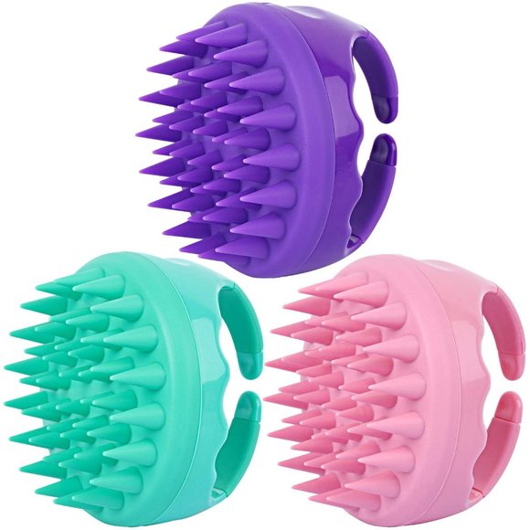 Hair Scalp Massager Brush Silicone Shampoo Rose Red - Picture 3 of 3